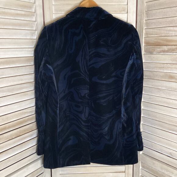 Ba&sh Tuck Noir Navy Black Marble Swirl Velvet One Button Blazer XS - Picture 5 of 12